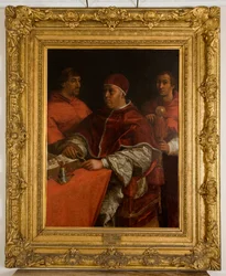 Paus Leo X met twee kardinalen, naar Raphael